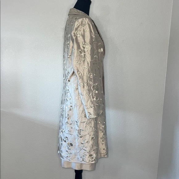 Gilad Set Embroidered Silk Button Front Jacket W/ Matching VNeck Dress Champagne - Picture 6 of 13
